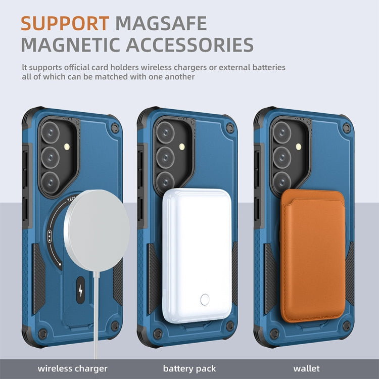 For Samsung Galaxy S24 5G / S25 5G Armor MagSafe Holder PC Hybrid TPU Phone Case(Dark Blue)