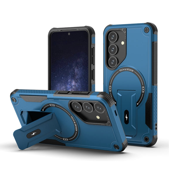 For Samsung Galaxy S24 5G / S25 5G Armor MagSafe Holder PC Hybrid TPU Phone Case(Dark Blue)