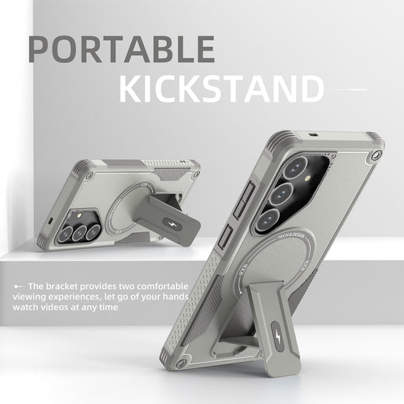 For Samsung Galaxy S24+ 5G / S25+ 5G Armor MagSafe Holder PC Hybrid TPU Phone Case(Grey)