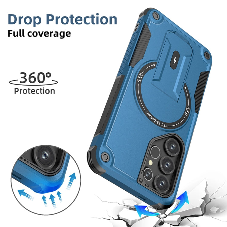 For Samsung Galaxy S25 Ultra 5G Armor MagSafe Holder PC Hybrid TPU Phone Case(Dark Blue)