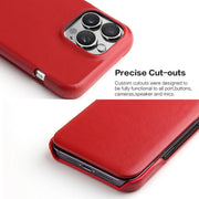 For iPhone 16 Pro Max Fierre Shann Top Layer Cowhide Business Magnetic Leather Phone Case(Red)
