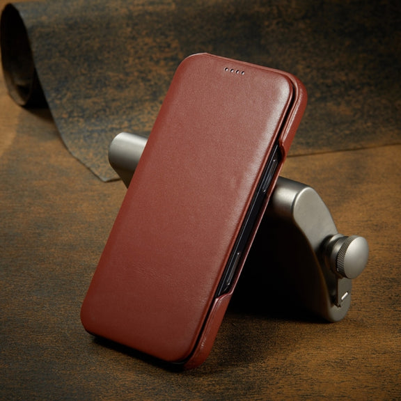 For iPhone 16 Plus Fierre Shann Top Layer Cowhide Business Magnetic Leather Phone Case(Brown)