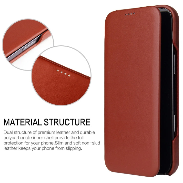 For iPhone 16 Plus Fierre Shann Top Layer Cowhide Business Magnetic Leather Phone Case(Brown)
