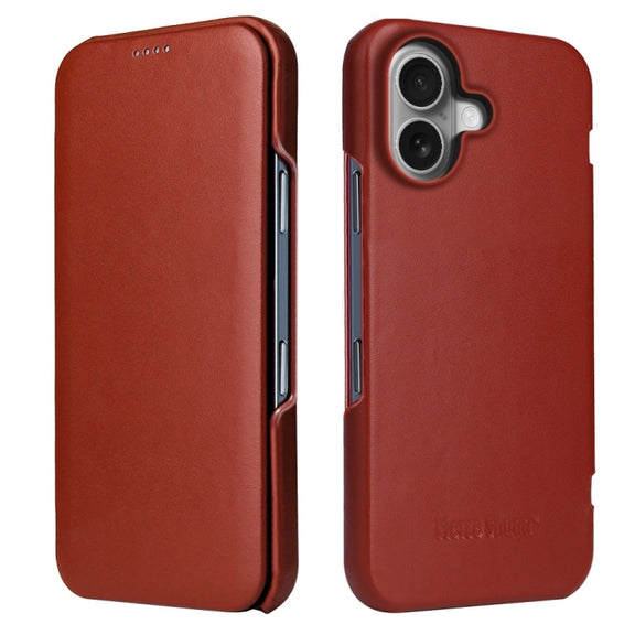 For iPhone 16 Plus Fierre Shann Top Layer Cowhide Business Magnetic Leather Phone Case(Brown)