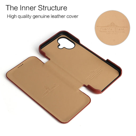For iPhone 16 Fierre Shann Top Layer Cowhide Business Magnetic Leather Phone Case(Brown)