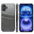 For iPhone 16 Plus Fierre Shann Retro Oil Wax Texture Card Slots PU Leather Phone Case(Grey) - free shipping - PMC Jewellery - Order now!