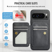 For Google Pixel 9 Pro XL Fierre Shann Cowhide Horizontal Flip Magnetic Card Holder Phone Case(Black)