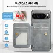For Google Pixel 9 Pro XL Fierre Shann Cowhide Horizontal Flip Magnetic Card Holder Phone Case(Grey)