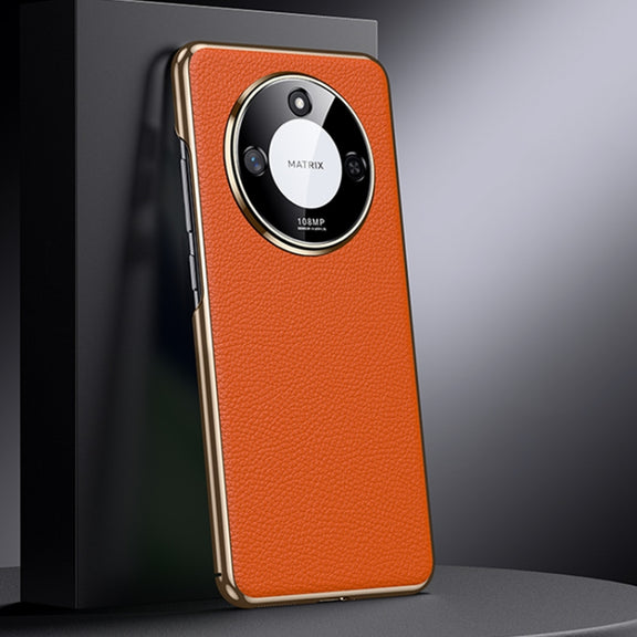 For Honor X60 Genuine Leather PC Phone Case(Orange)