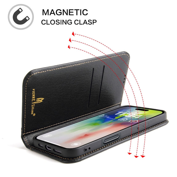 For iPhone 16 Pro Max Fierre Shann Cowhide Leather Flip Leather Phone Case(Black)