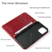 For iPhone 16 Pro Fierre Shann Cowhide Leather Flip Leather Phone Case(Red)