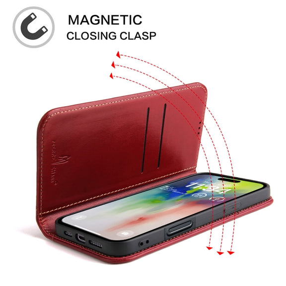 For iPhone 16 Pro Fierre Shann Cowhide Leather Flip Leather Phone Case(Red)