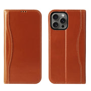 For iPhone 16 Pro Fierre Shann Cowhide Leather Flip Leather Phone Case(Brown)