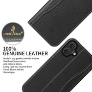 For iPhone 16 Plus Fierre Shann Cowhide Leather Flip Leather Phone Case(Black)