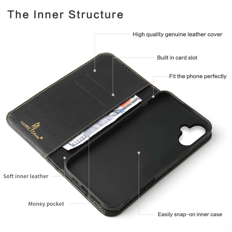 For iPhone 16 Fierre Shann Cowhide Leather Flip Leather Phone Case(Black)