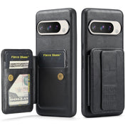 For Google Pixel 9 Pro XL Fierre Shann Oil Wax Cow Leather Card Holder Back Phone Case(Black)