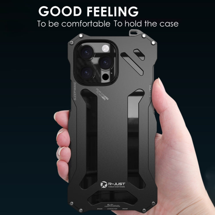 For iPhone 16 Plus R-JUST RJ-17 Shockproof Armor Hollow Metal Phone Case(Black)