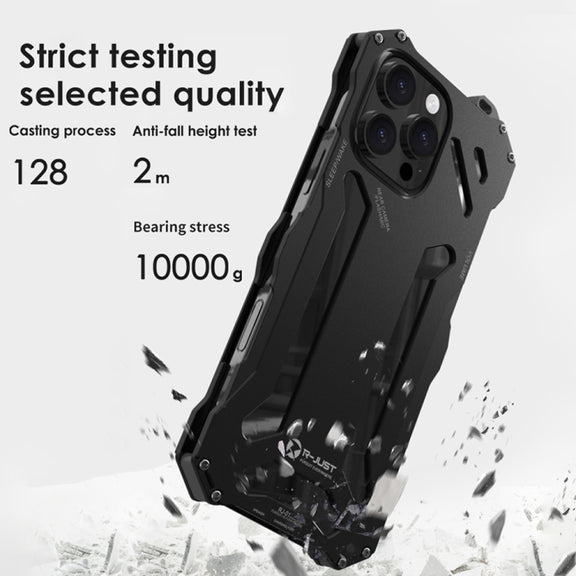 For iPhone 16 R-JUST RJ-17 Shockproof Armor Hollow Metal Phone Case(Black)