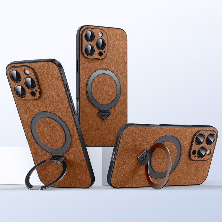 For iPhone 16 Pro SULADA Top Grain Leather MagSafe Magnetic Holder Phone Case(Brown)