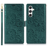 For Samsung Galaxy S25 5G Peony Flowers Imprint Leather Phone Case(Green)