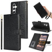 For Samsung Galaxy S25 5G Peony Flowers Imprint Leather Phone Case(Black)