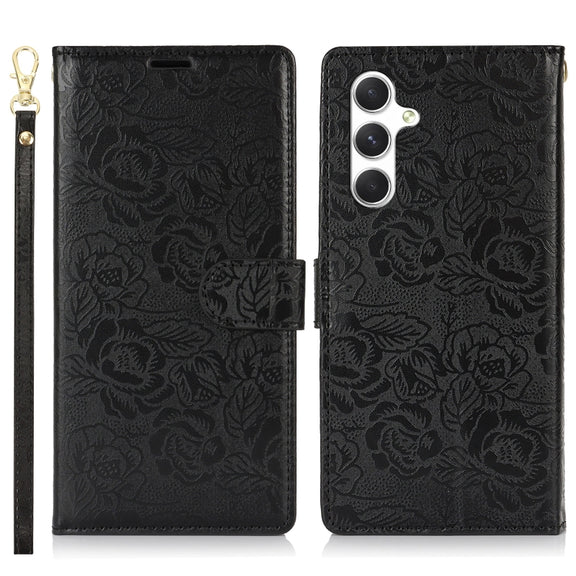 For Samsung Galaxy S25 5G Peony Flowers Imprint Leather Phone Case(Black)