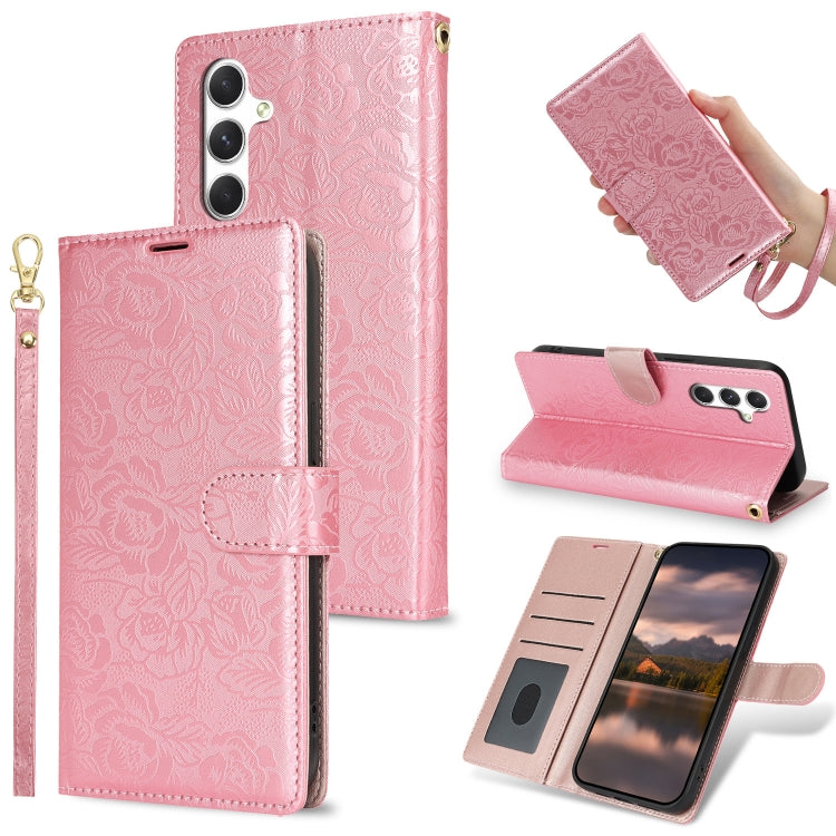For Samsung Galaxy S25 5G Peony Flowers Imprint Leather Phone Case(Pink)