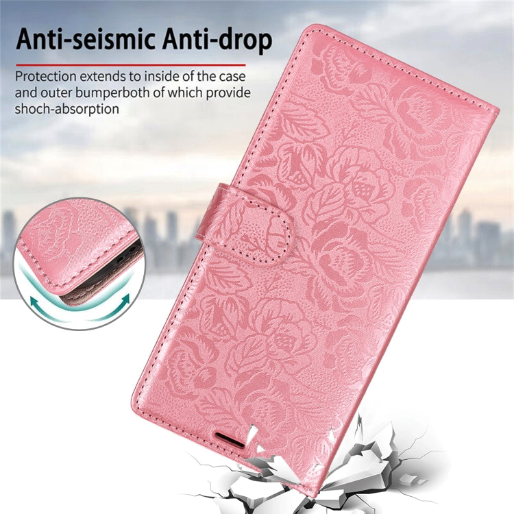 For Samsung Galaxy S25 5G Peony Flowers Imprint Leather Phone Case(Pink)