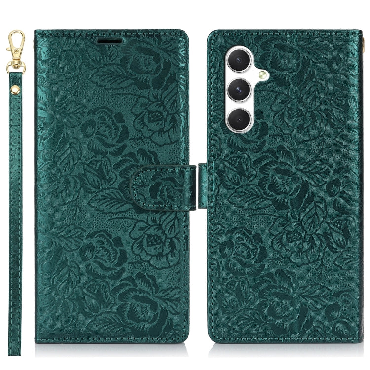 For Samsung Galaxy S25+ 5G Peony Flowers Imprint Leather Phone Case(Green)