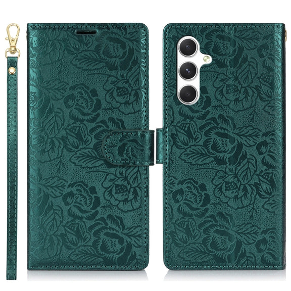 For Samsung Galaxy S25+ 5G Peony Flowers Imprint Leather Phone Case(Green)