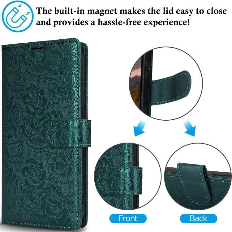 For Samsung Galaxy S25+ 5G Peony Flowers Imprint Leather Phone Case(Green)