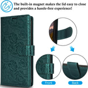 For Samsung Galaxy S25+ 5G Peony Flowers Imprint Leather Phone Case(Green)
