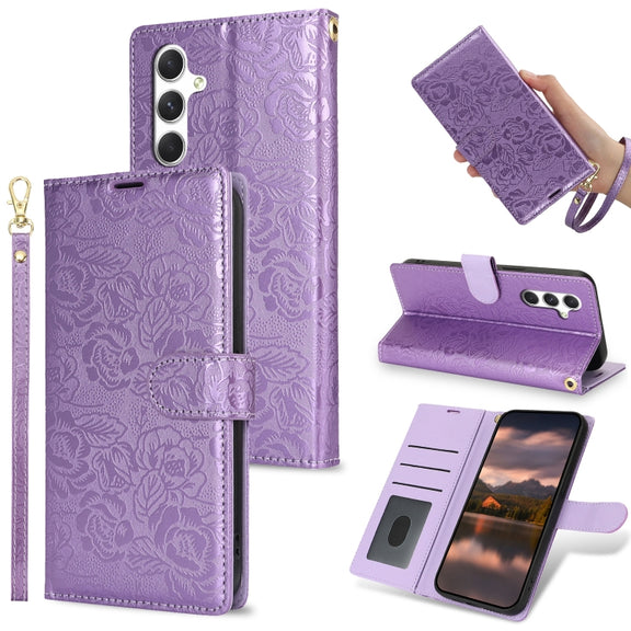 For Samsung Galaxy S25+ 5G Peony Flowers Imprint Leather Phone Case(Purple)