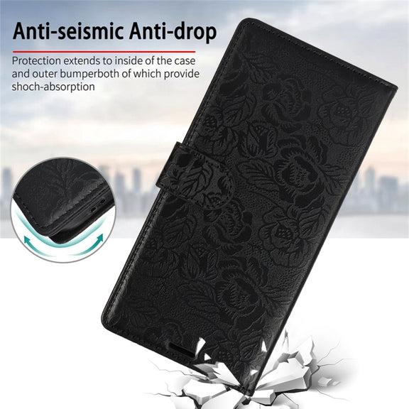 For Samsung Galaxy S25 Ultra 5G Peony Flowers Imprint Leather Phone Case(Black)