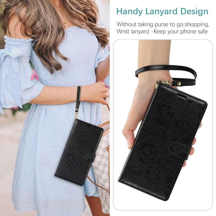 For Samsung Galaxy S25 Ultra 5G Peony Flowers Imprint Leather Phone Case(Black)