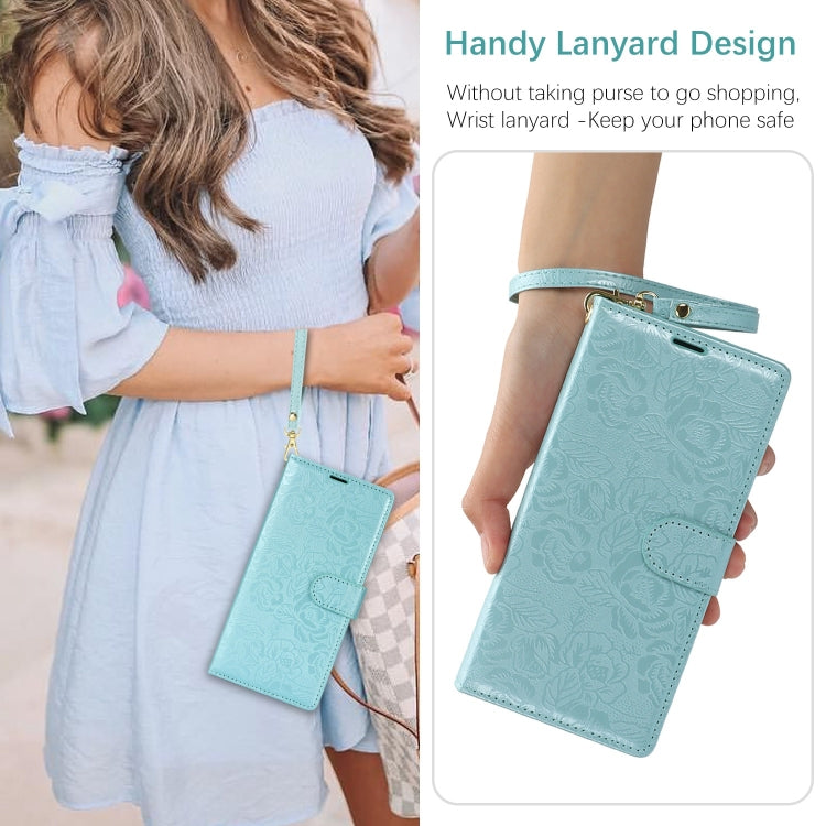 For Samsung Galaxy S25 Ultra 5G Peony Flowers Imprint Leather Phone Case(Sky Blue)