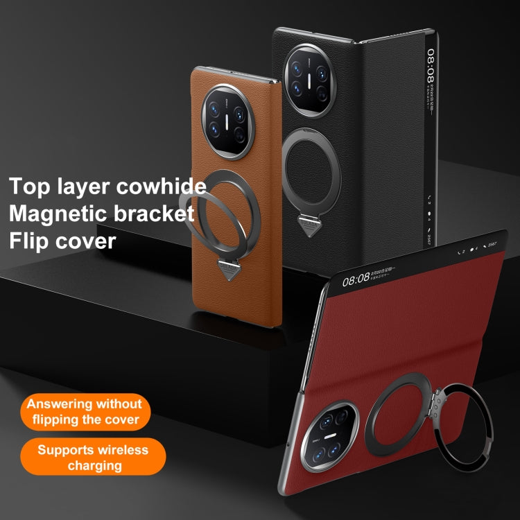 For Huawei Mate X6 SULADA Smart View Window MagSafe Magnetic Holder Leather Phone Case(Brown)