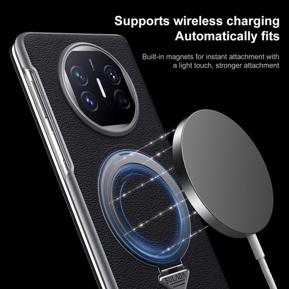 For Huawei Mate XT Ultimate Design SULADA Smart View Window MagSafe Magnetic Holder Leather Phone Case(Black)