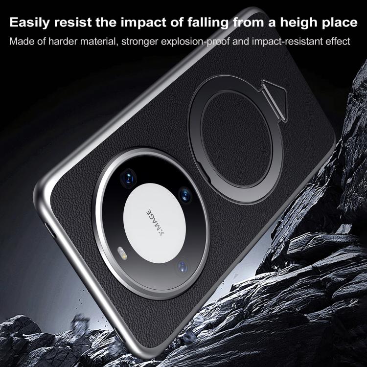 For Huawei Pura 70 SULADA Top Grain Leather MagSafe Magnetic Holder Phone Case(Black)