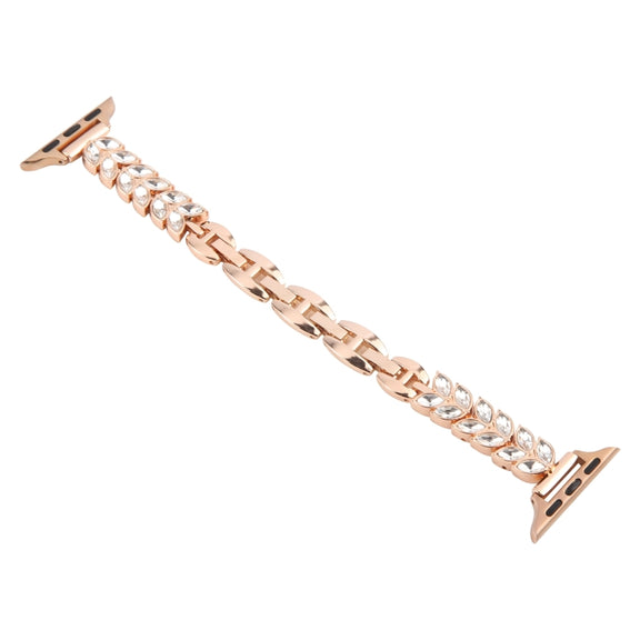 For Apple Watch 46mm / 49mm / 45mm / 44mm Quick Release Leaf Diamond Alloy Slim Watch Band(Rose Gold)