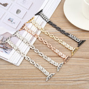 For Apple Watch 42mm / 41mm / 40mm / 38mm Quick Release Leaf Diamond Alloy Slim Watch Band(Gold)