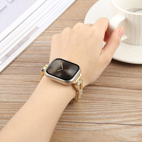 For Apple Watch 42mm / 41mm / 40mm / 38mm Quick Release U-Shaped Diamond Alloy Slim Watch Band(Gold)