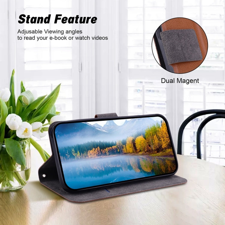 For iPhone 16e Ultra-thin Voltage Magnetic Buckle Leather Phone Case(Brown)