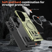 For Samsung Galaxy S25 5G Shield Frame Holder MagSafe Phone Case(Olive Green)