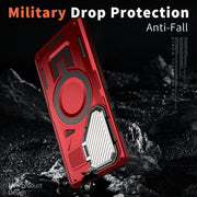 For Samsung Galaxy S25 5G Shield Frame Holder MagSafe Phone Case(Red)