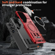 For Samsung Galaxy S25 5G Shield Frame Holder MagSafe Phone Case(Red)
