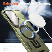 For Samsung Galaxy S25+ 5G Shield Frame Holder MagSafe Phone Case(Olive Green)