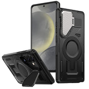 For Samsung Galaxy S25+ 5G Shield Frame Holder MagSafe Phone Case(Black)