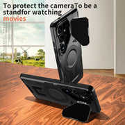 For Samsung Galaxy S25+ 5G Shield Frame Holder MagSafe Phone Case(Black)