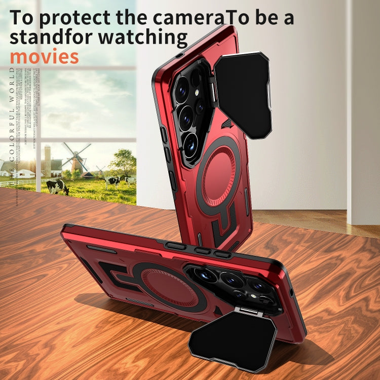 For Samsung Galaxy S25+ 5G Shield Frame Holder MagSafe Phone Case(Red)